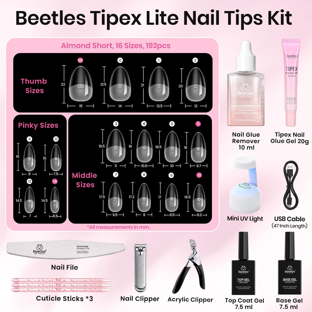 beetles Gel Polish Nail Tips Kit features close-up of nail tips