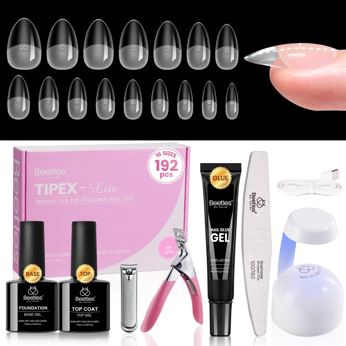 beetles Gel Polish Nail Tips Kit front view with 192 pieces