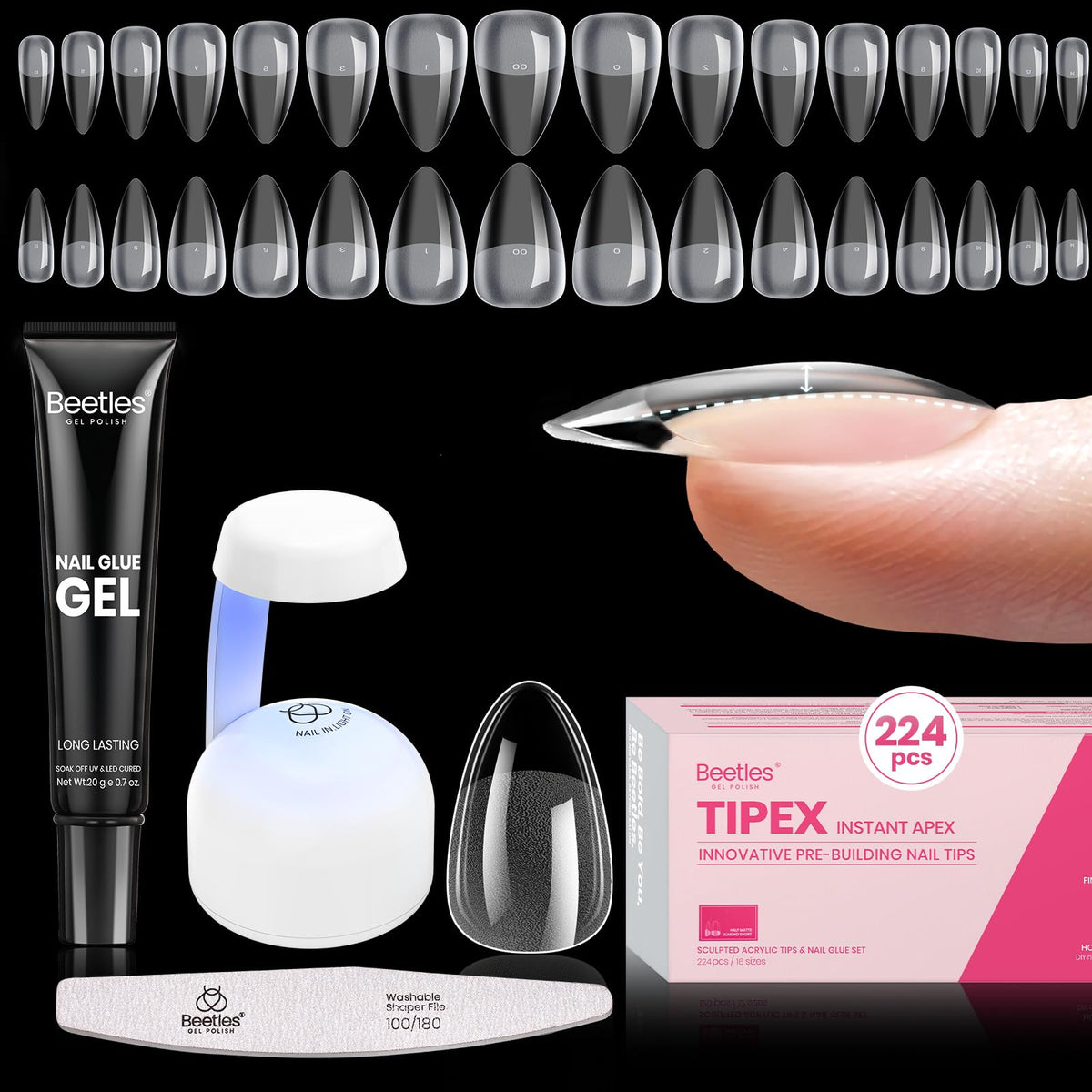 beetles Gel Polish Nail Tips Kit front view with 224 pieces