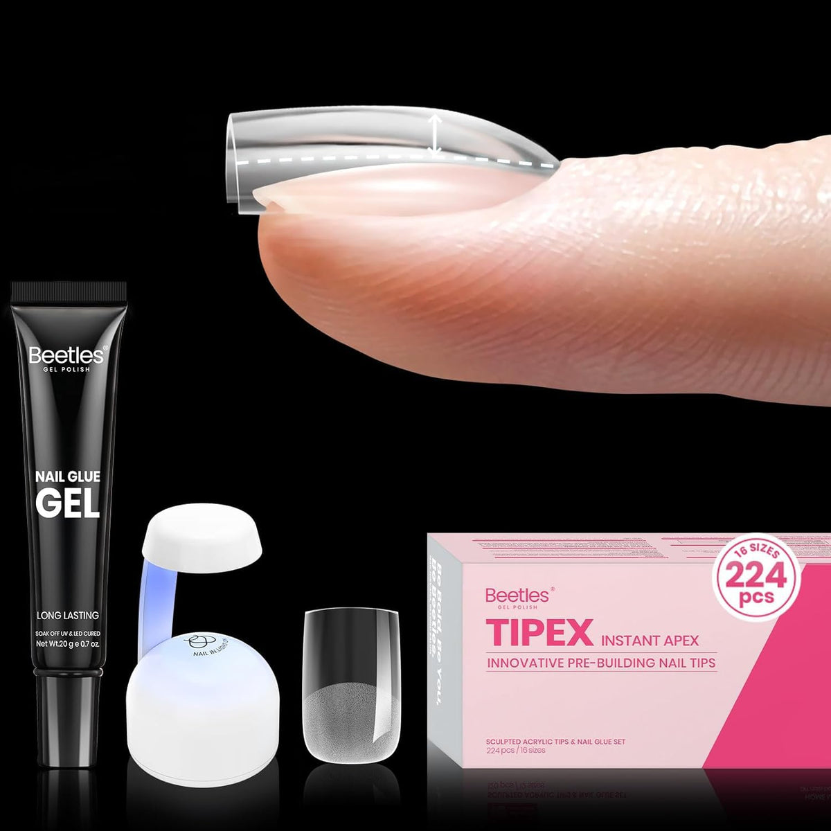 beetles Gel Polish Nail Tips Kit front view with 224 pieces