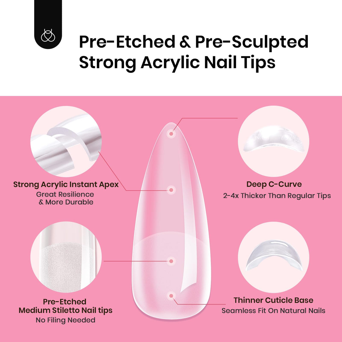 beetles Gel Polish Nail Tips Kit medium stiletto nails on hands