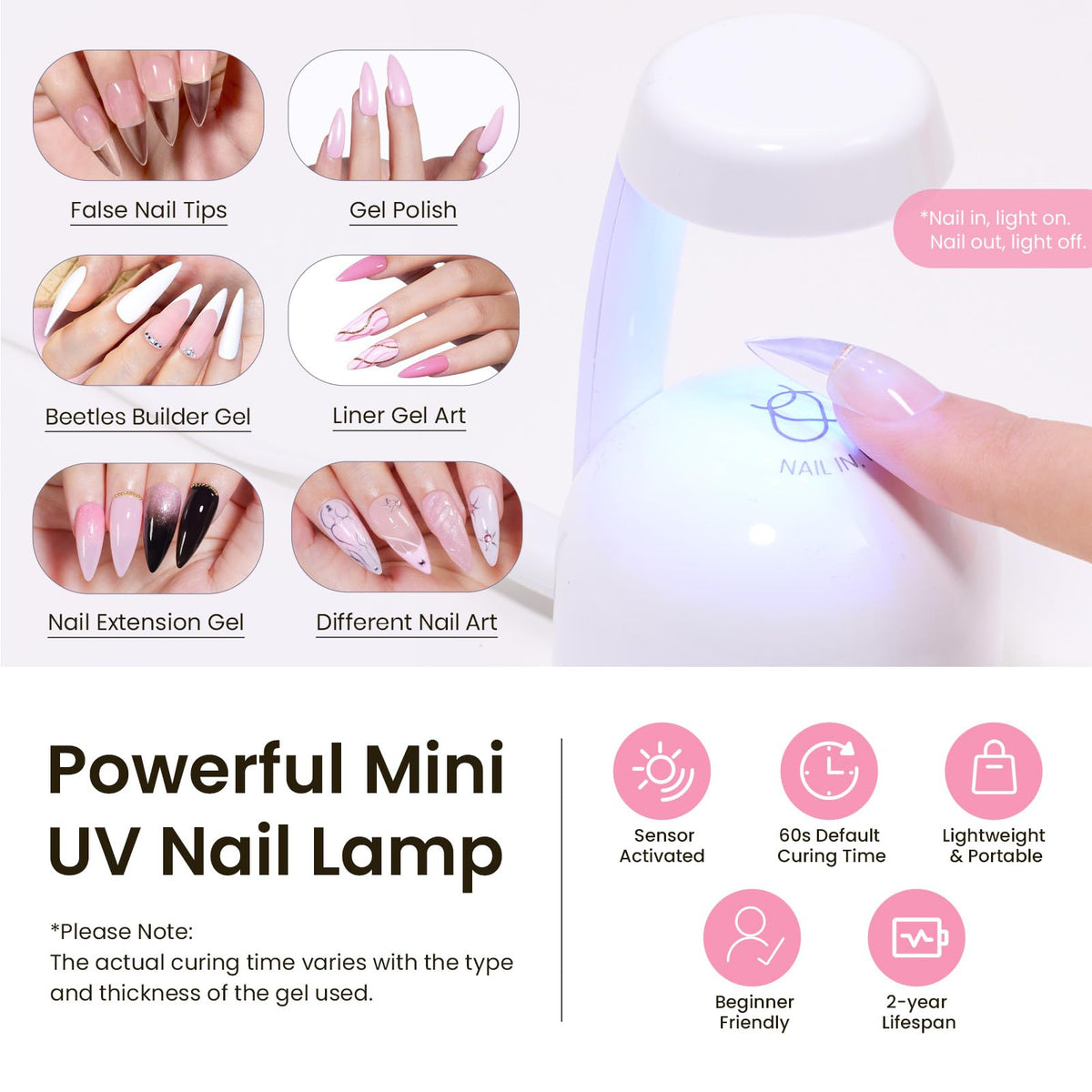 beetles Gel Polish Nail Tips Kit mini UV lamp for nail curing