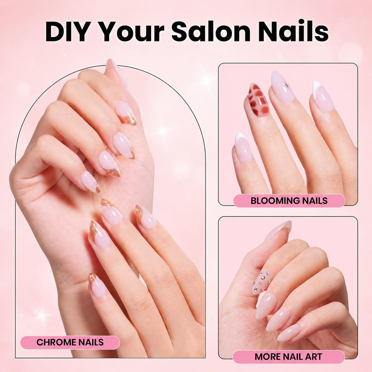 beetles Gel Polish Nail Tips Kit with short almond tips displayed