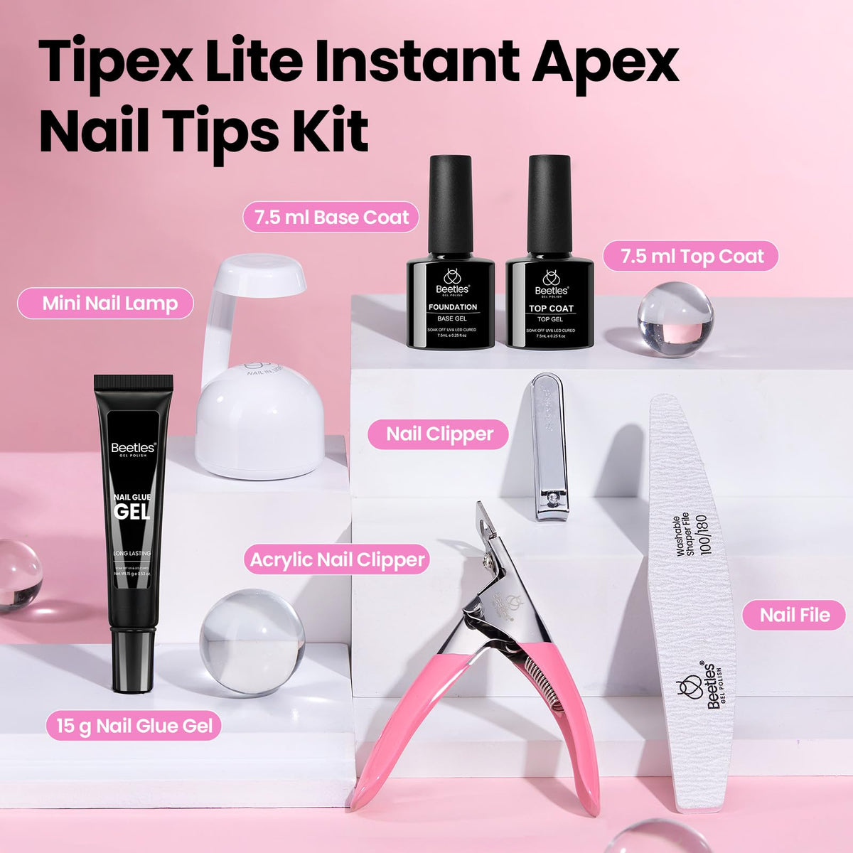 beetles Gel Polish Nail Tips Kit with various sizes displayed