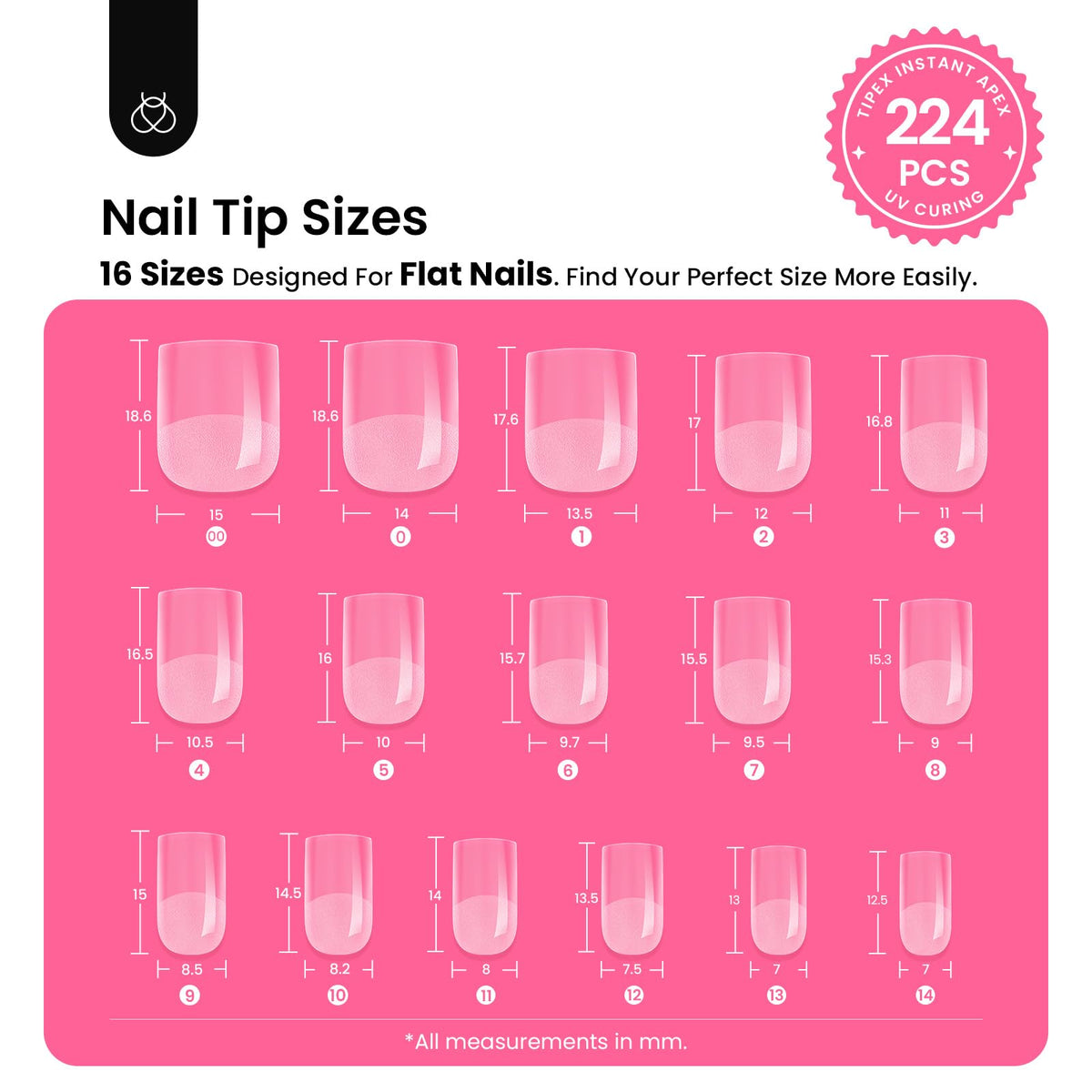beetles Gel Polish Nail Tips Kit XS Square size comparison
