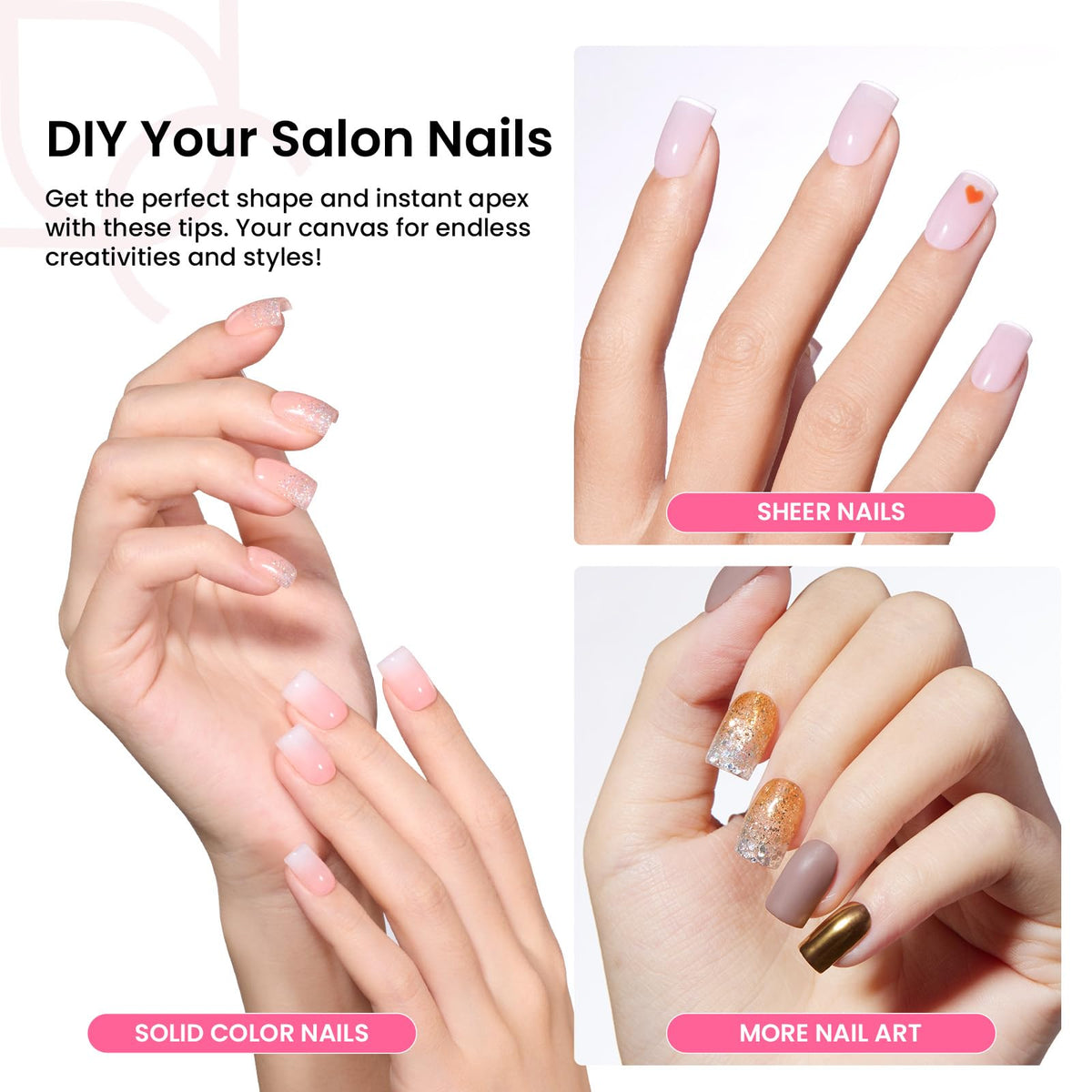 beetles Gel Polish Nail Tips showing mini UV lamp and gel glue