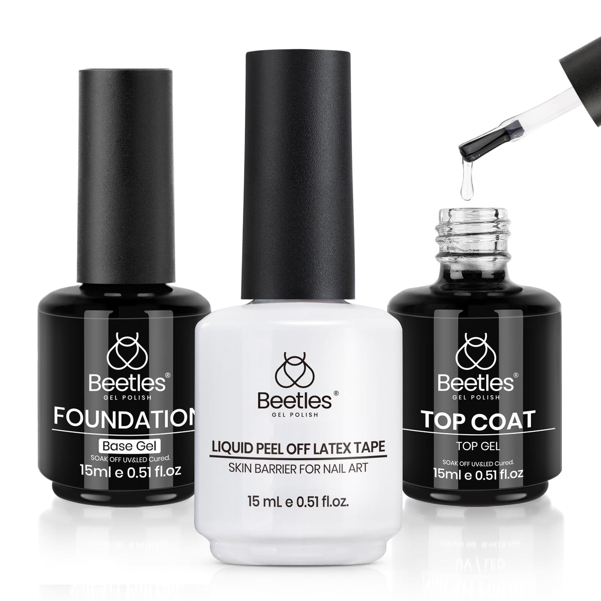 beetles Gel Polish No Wipe Gel Top Coat and Base Coat Set 15ml front view