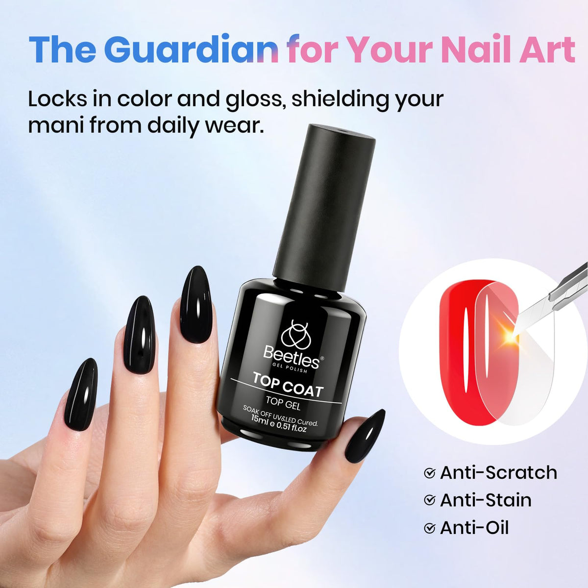 beetles Gel Polish No Wipe Top Coat and Base Coat Set packaging