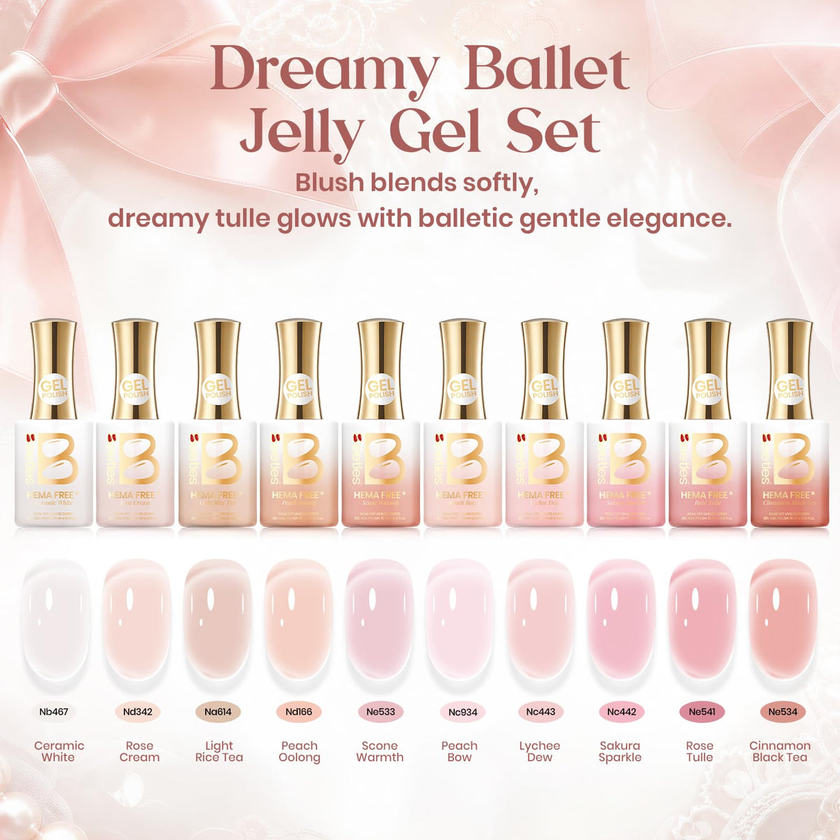 beetles Gel Polish Nude Gel Nail Polish bottles with delicate bow nail stickers