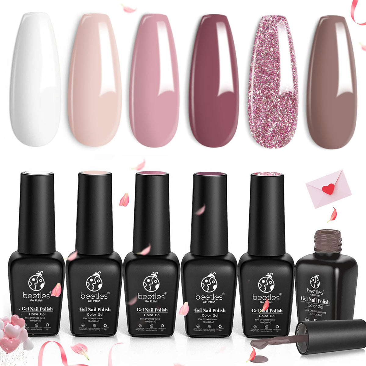 beetles Gel Polish Nude Gel Nail Polish Set 6pcs front view