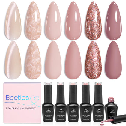 beetles Gel Polish Nude Gel Nail Polish Set front view with six shades