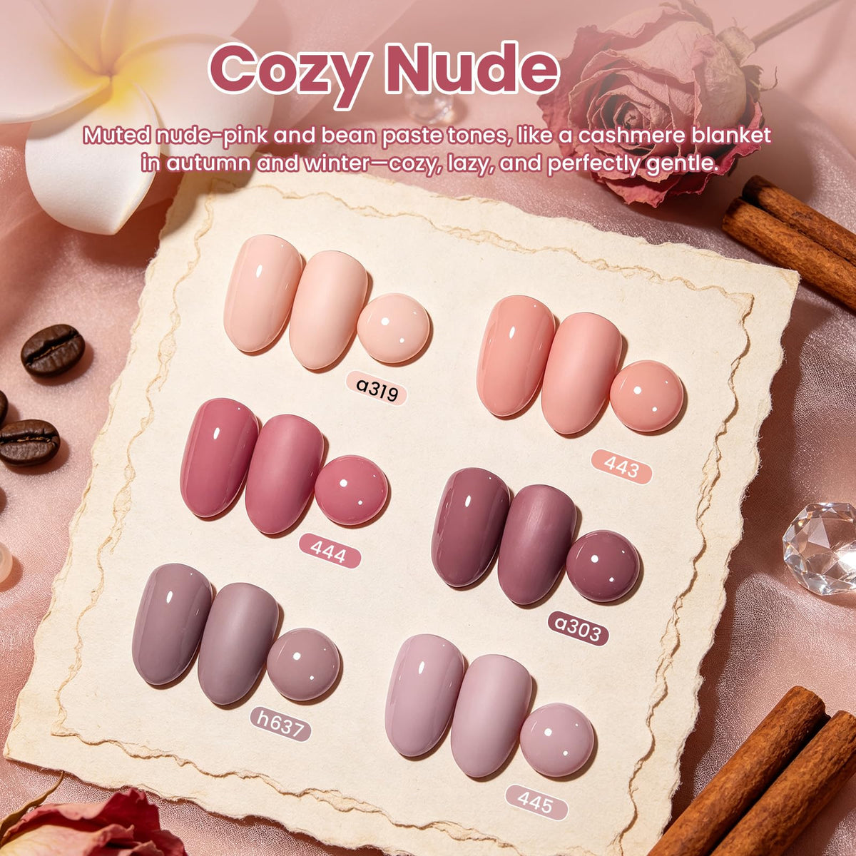 beetles Gel Polish Nude Gel Polish Set close-up of pink and mauve tones