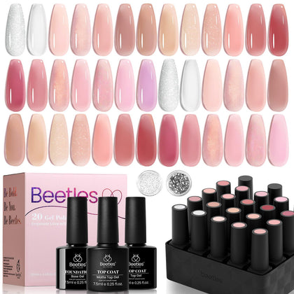 beetles Gel Polish Nude Pink Gel Nail Polish Set front view with 20 colours
