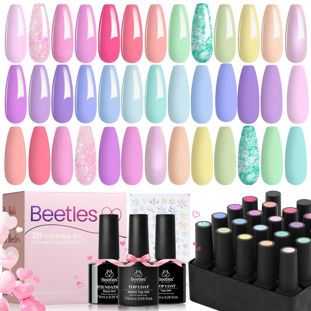 beetles Gel Polish Pastel Gel Nail Polish Set 20 Colors front view