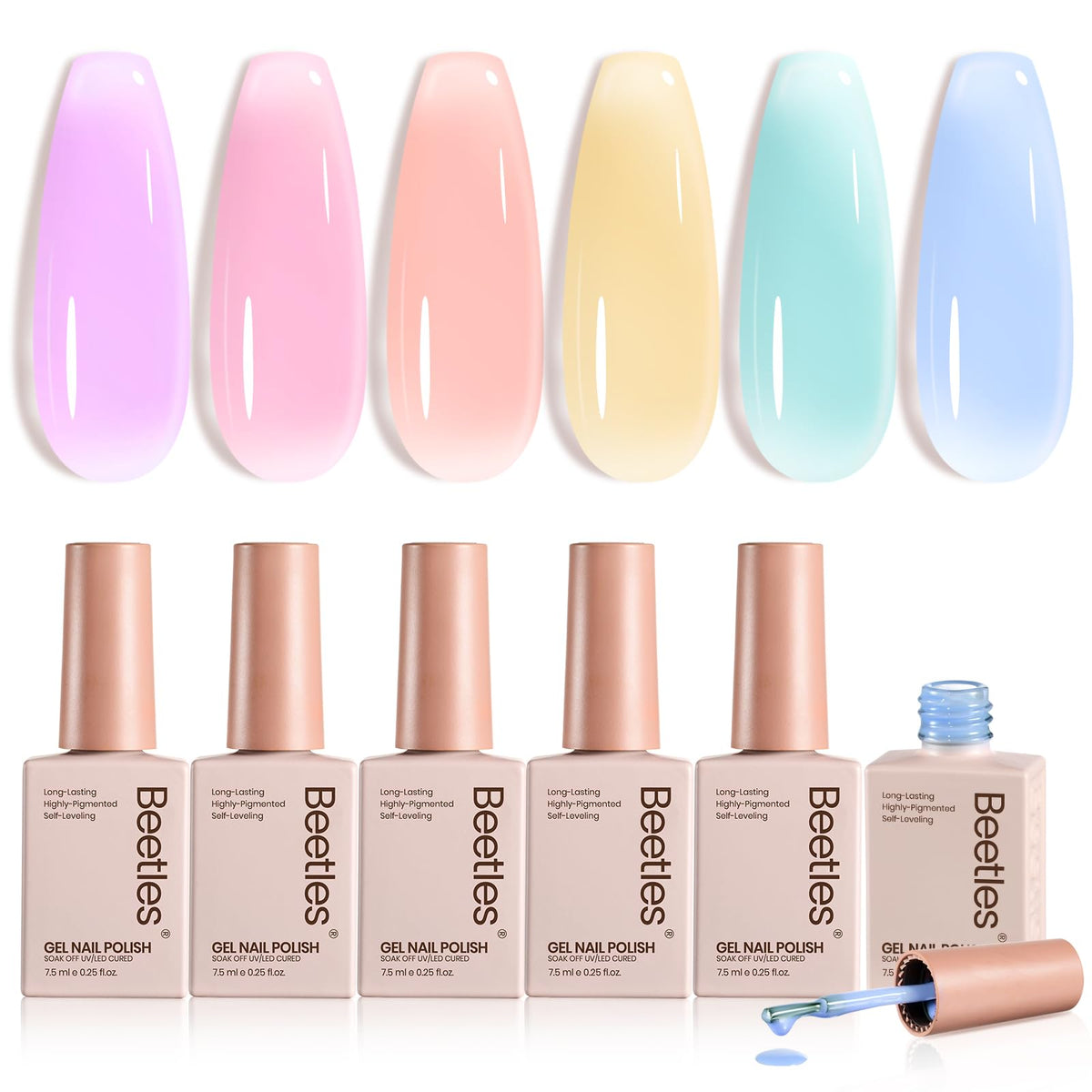 beetles Gel Polish Pastel Gel Nail Polish Set front view with six colours