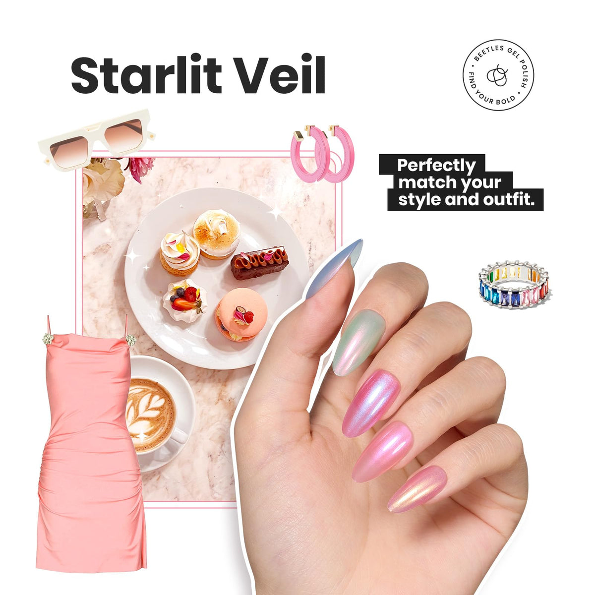 beetles Gel Polish Pearl Nail Polish Set blue shade close-up