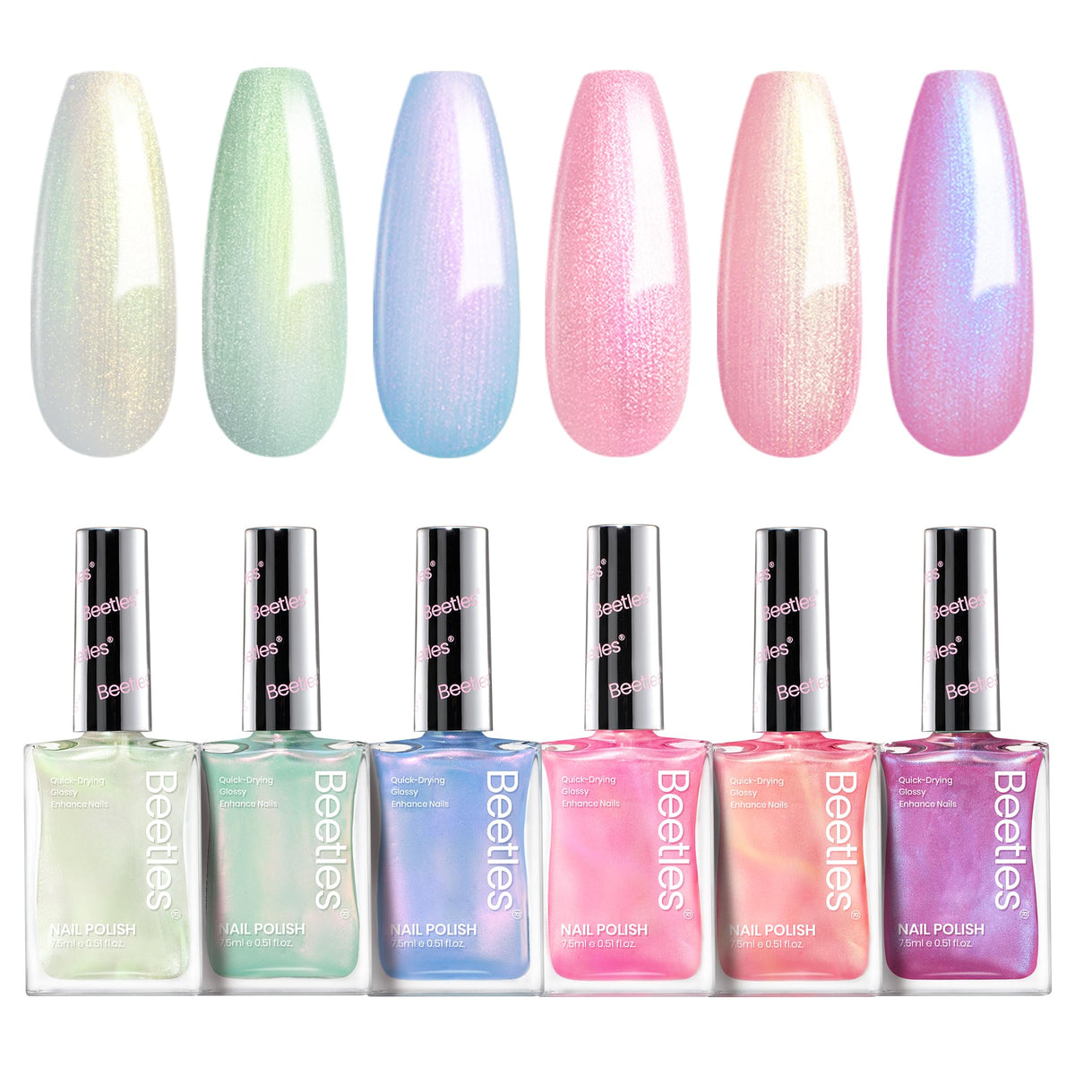 beetles Gel Polish Pearl Nail Polish Set front view with six shades