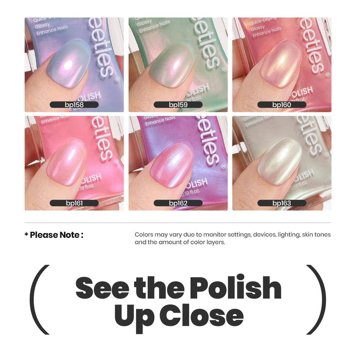 beetles Gel Polish Pearl Nail Polish Set white shade close-up