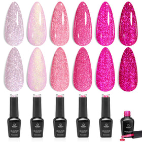 beetles Gel Polish Pink Glitter Set front view with six bottles