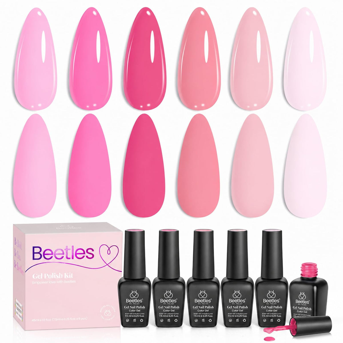 beetles Gel Polish Pink Melody Set front view with six bottles