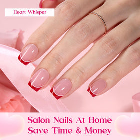 beetles Gel Polish Press On Nails Heart Whisper close-up of elegant French design