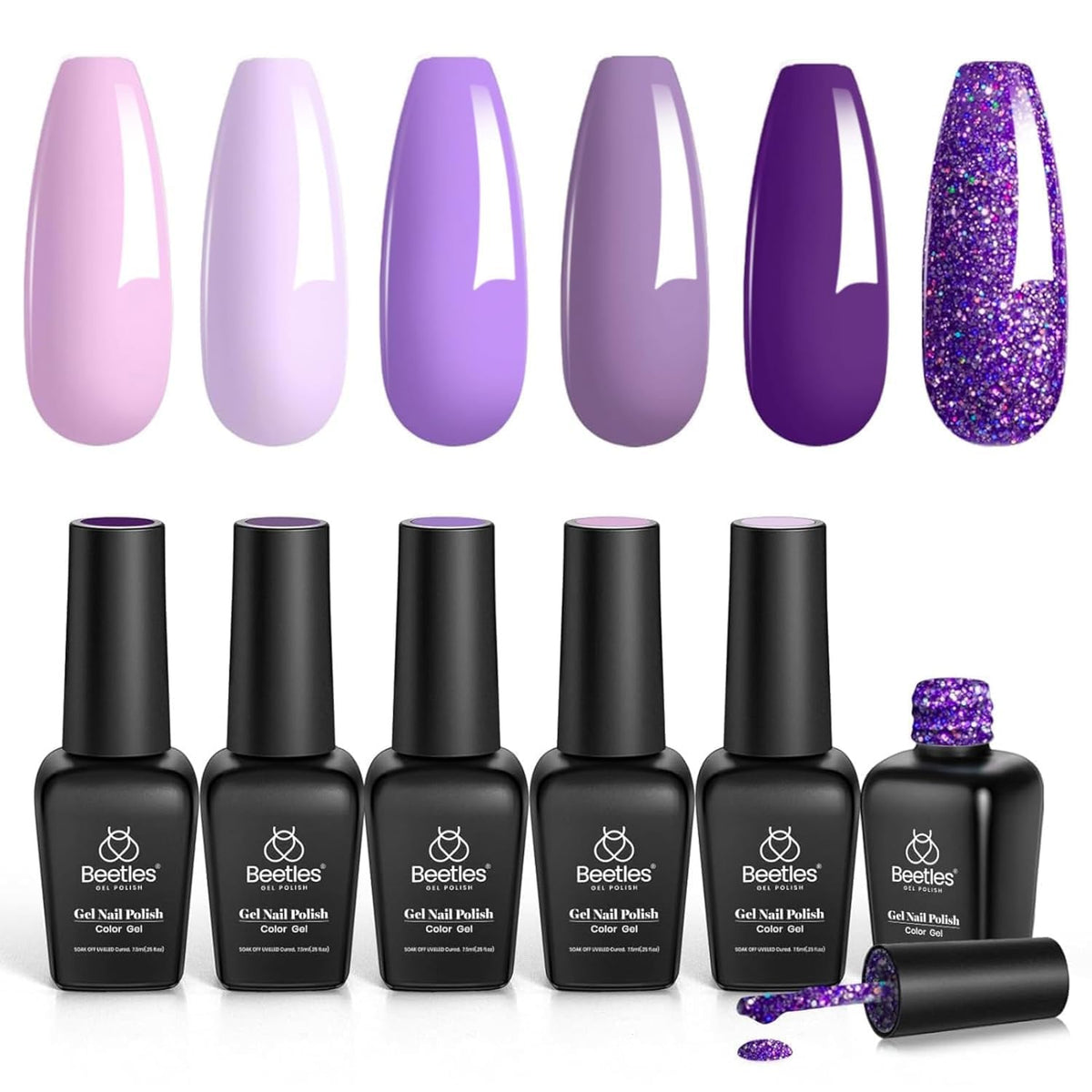 beetles Gel Polish Purple Gel Nail Polish Set front view with 6 bottles