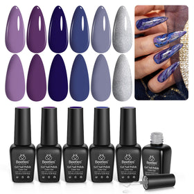 beetles Gel Polish Purple Gel Polish Set 6Pcs with shimmering silver