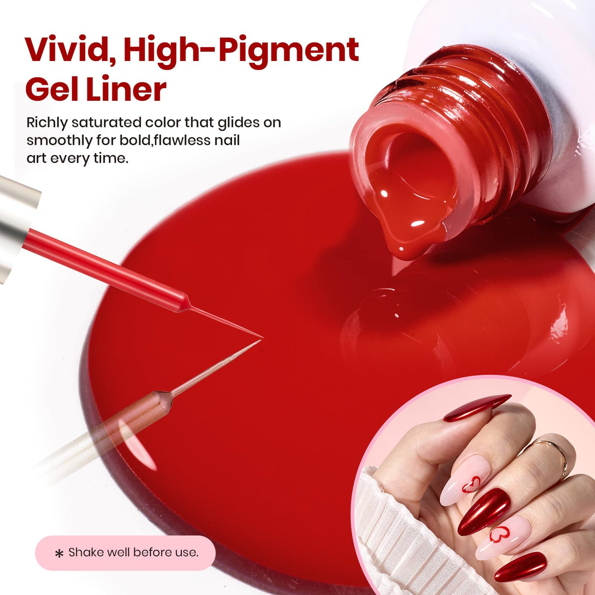beetles Gel Polish Red Gel Liner Nail Polish 7ml application on nails