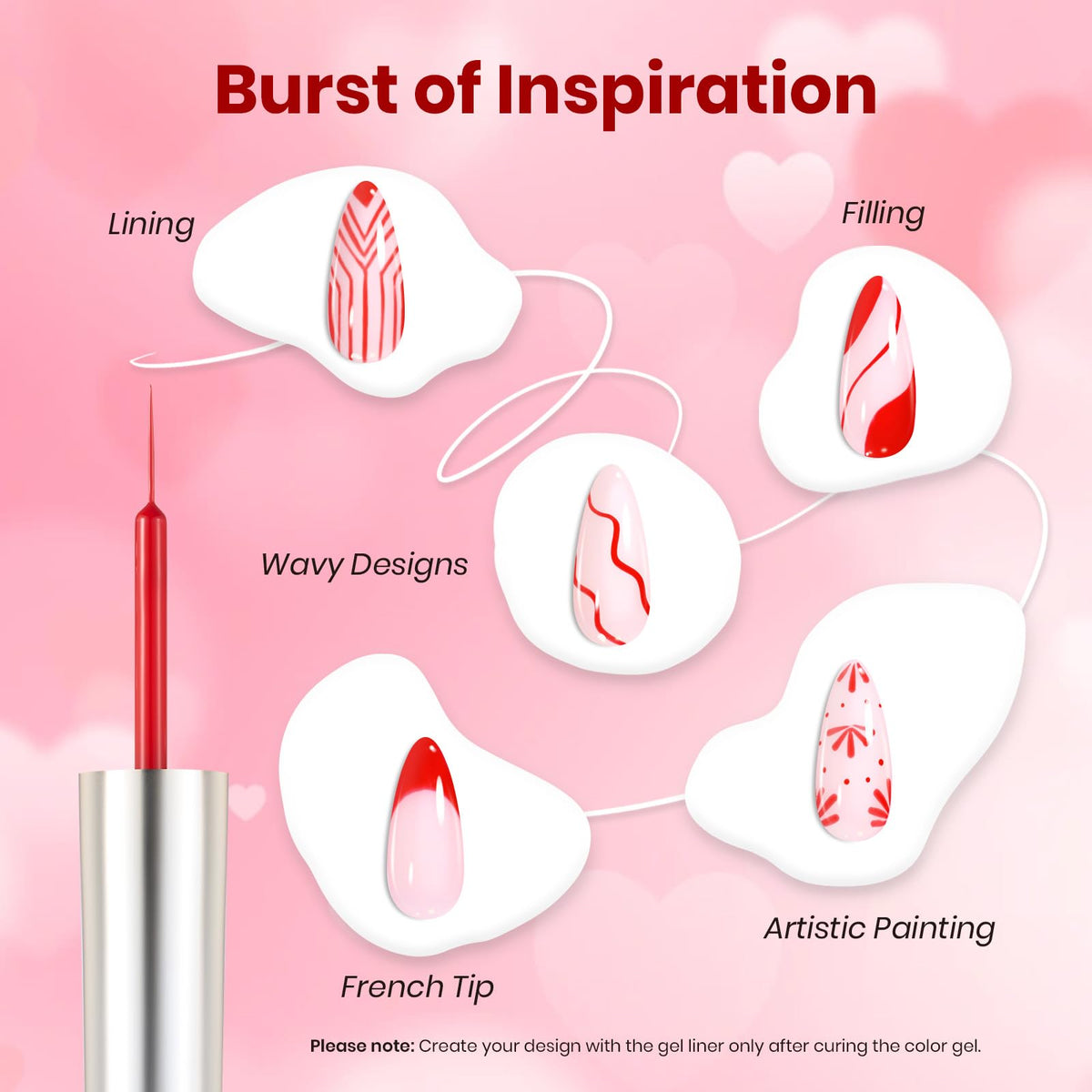 beetles Gel Polish Red Gel Liner Nail Polish 7ml detailed design example
