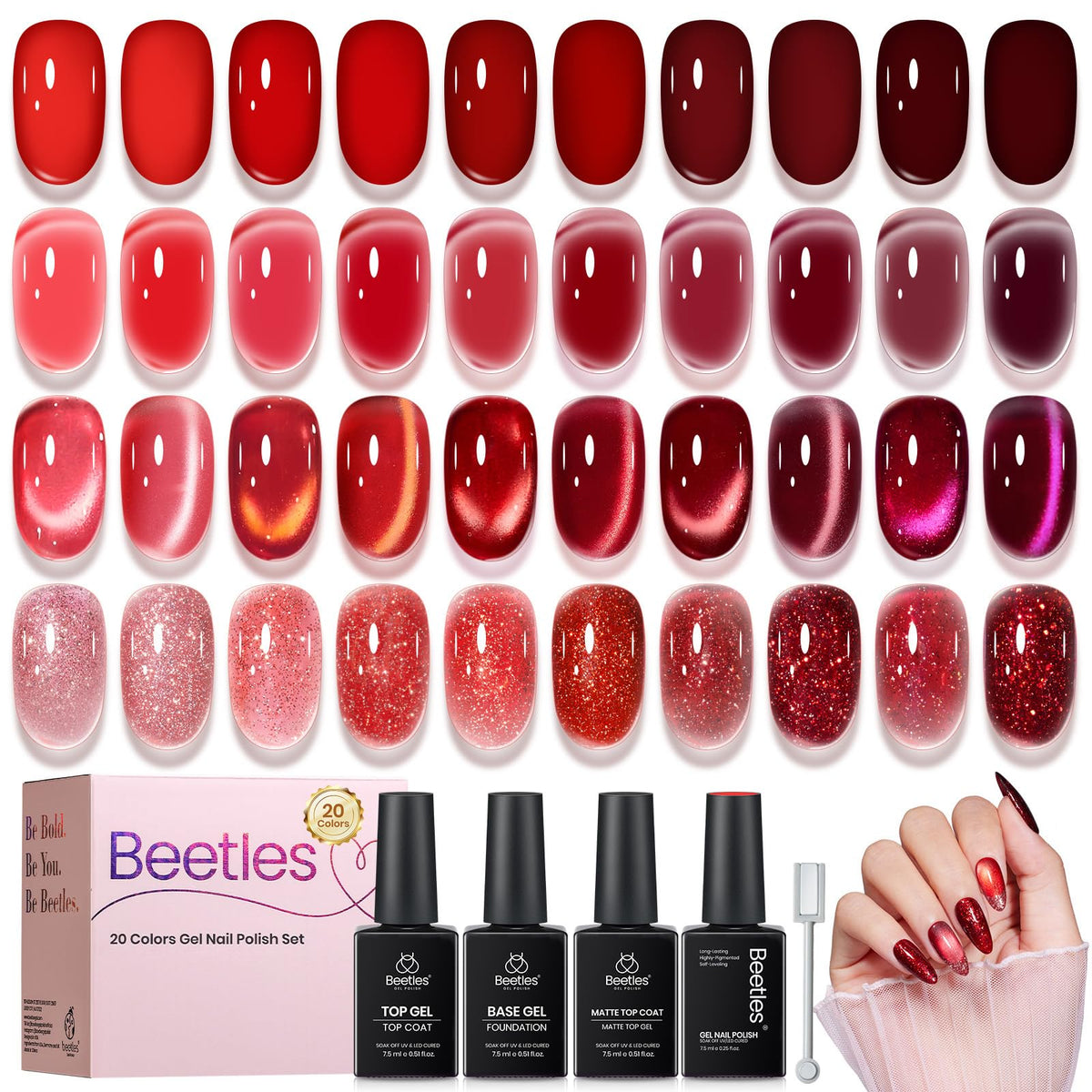 beetles Gel Polish Red Gel Nail Polish Set with 20 shades