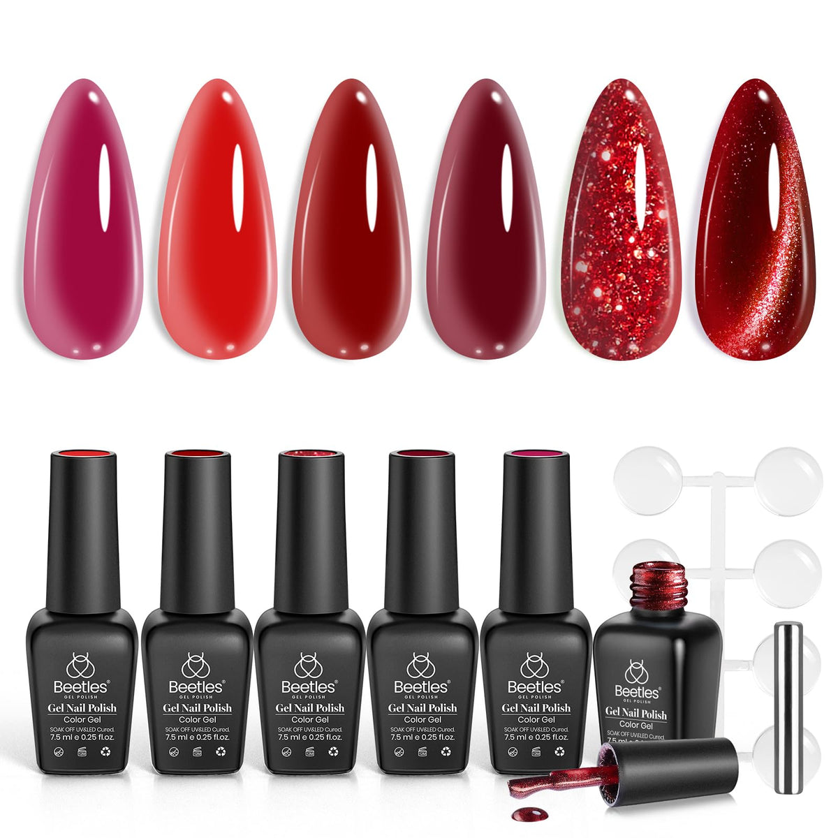beetles Gel Polish Red Gel Nail Polish Set with 6 colours and accessories