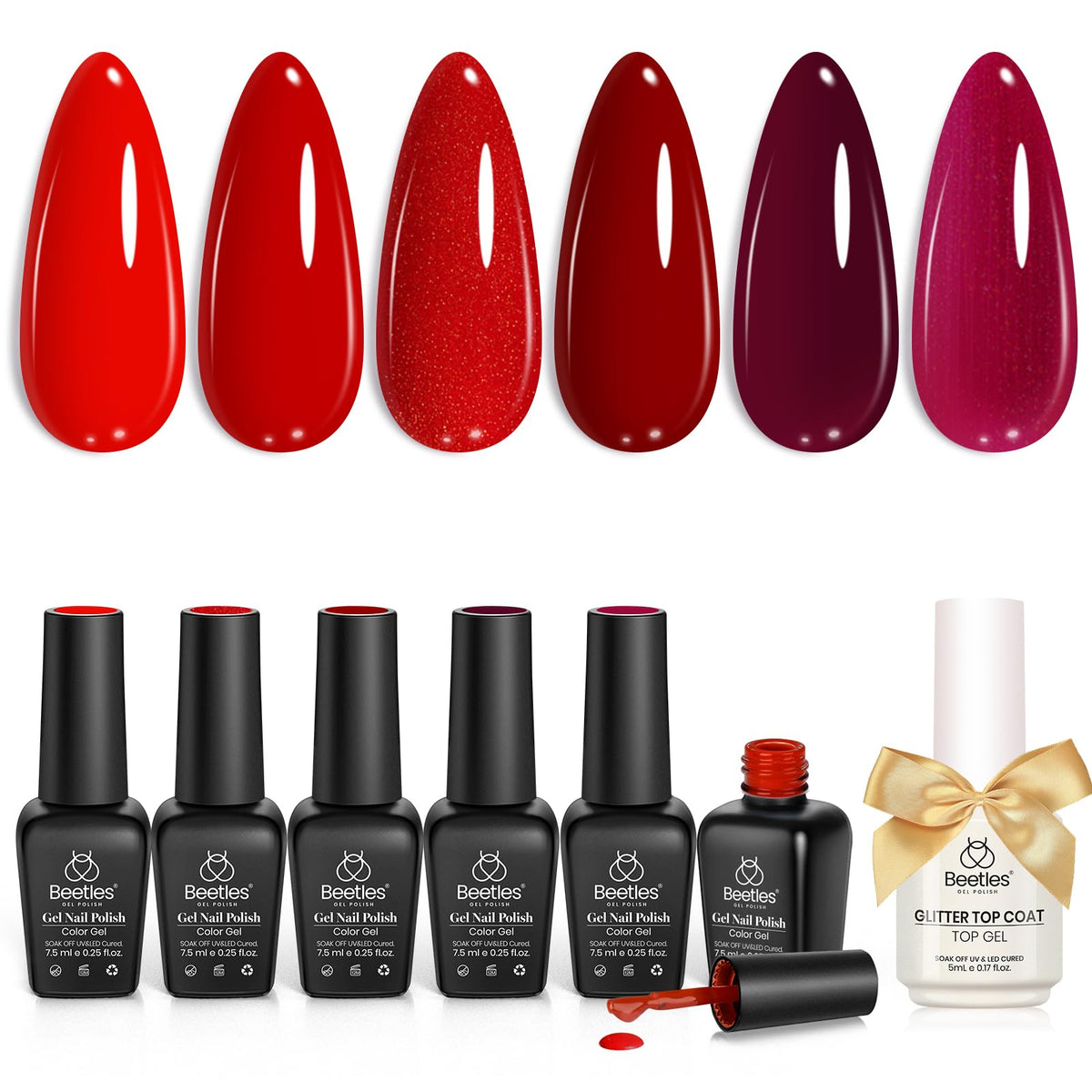 beetles Gel Polish Red Gel Nail Polish Set with 6 shimmer colours