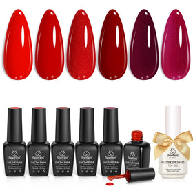 beetles Gel Polish Red Gel Nail Polish Set with 6 shimmer colours
