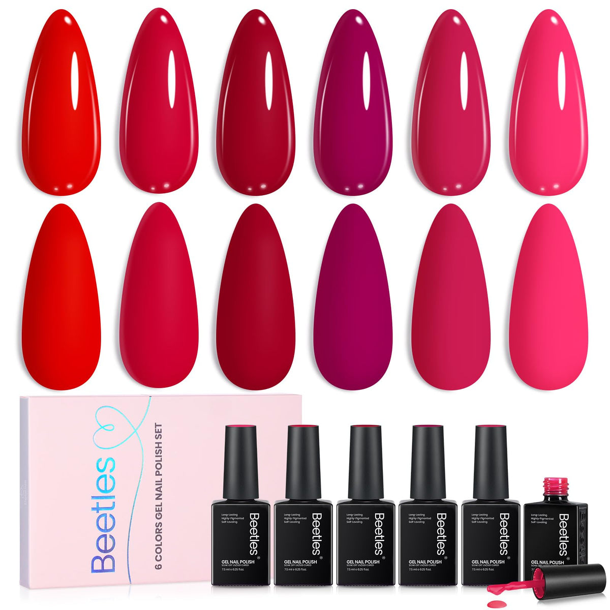 beetles Gel Polish Red Gel Nail Polish Set with six bottles