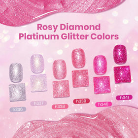 beetles Gel Polish Rosy Diamond Pink Glitter close-up of shades