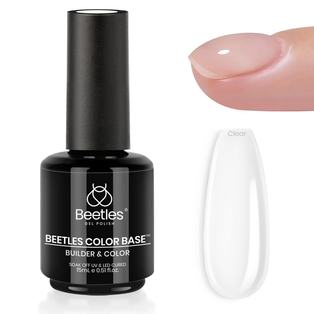 beetles Gel Polish Rubber Base Gel 15ml clear bottle front view