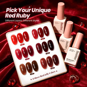 beetles Gel Polish Ruby Hour cherry red shade close-up