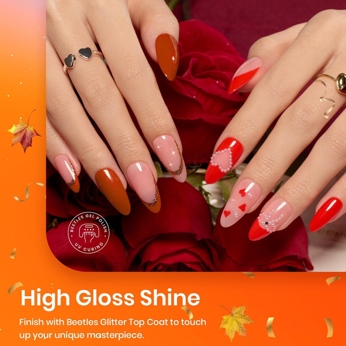 beetles gel polish set displayed with autumn leaves