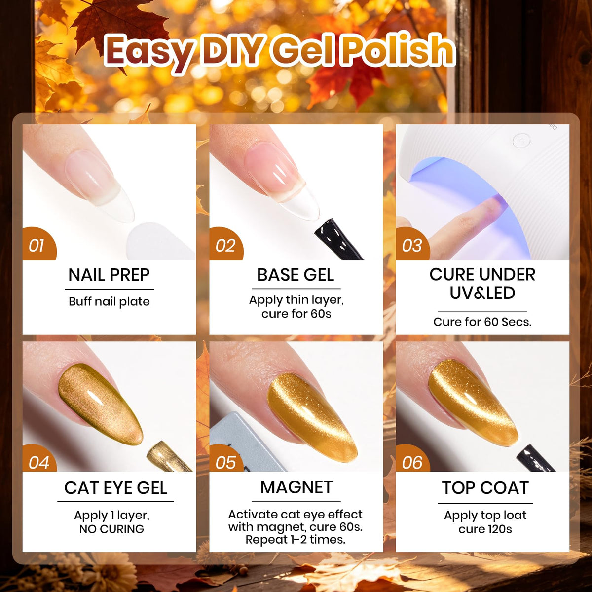 beetles Gel Polish set displayed with autumn leaves
