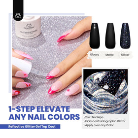 beetles Gel Polish Set displayed with colourful nail art