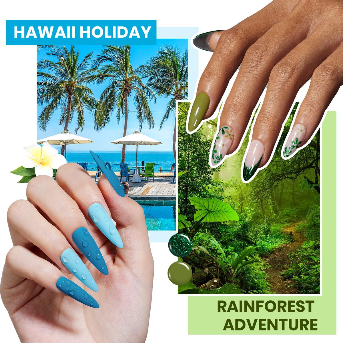 beetles gel polish set displayed with nail art designs