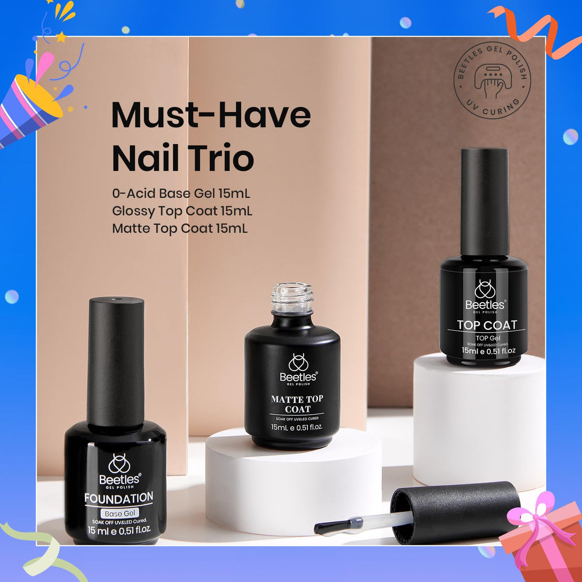 beetles Gel Polish set displayed with nail art tools