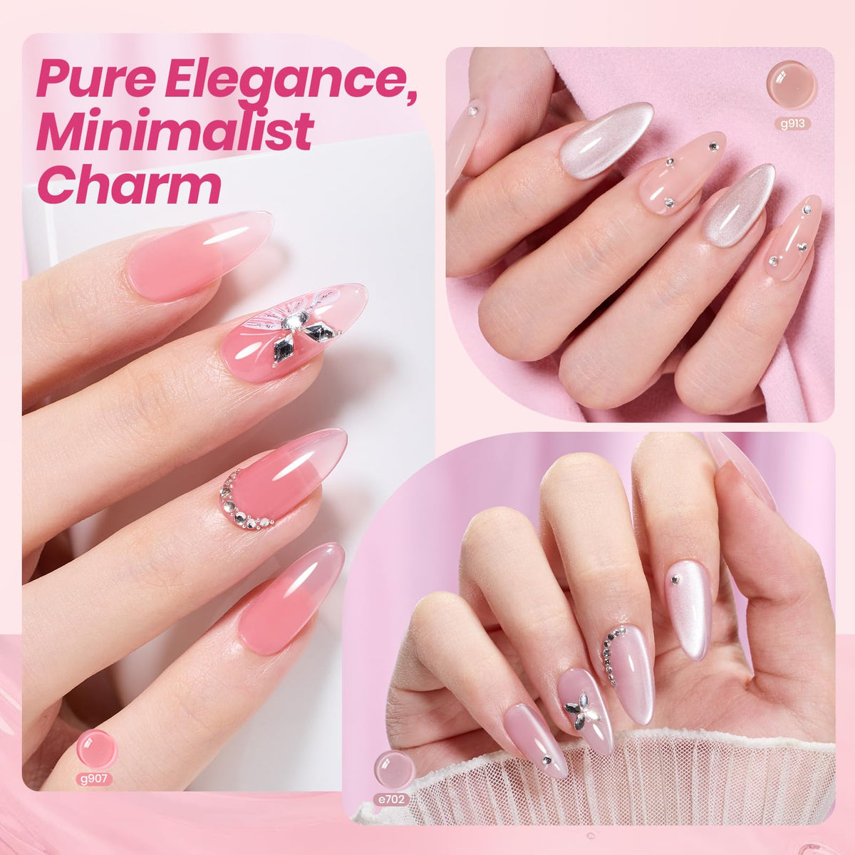 beetles Gel Polish set displayed with various nail designs