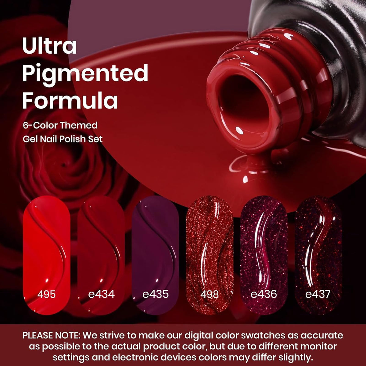 beetles Gel Polish Set showing the six coordinated red shades