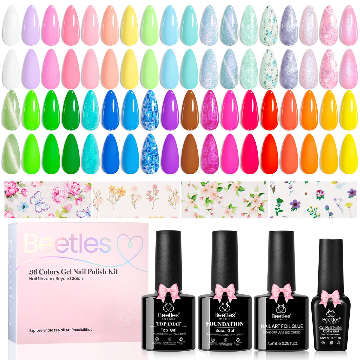 beetles Gel Polish set with various nail art designs