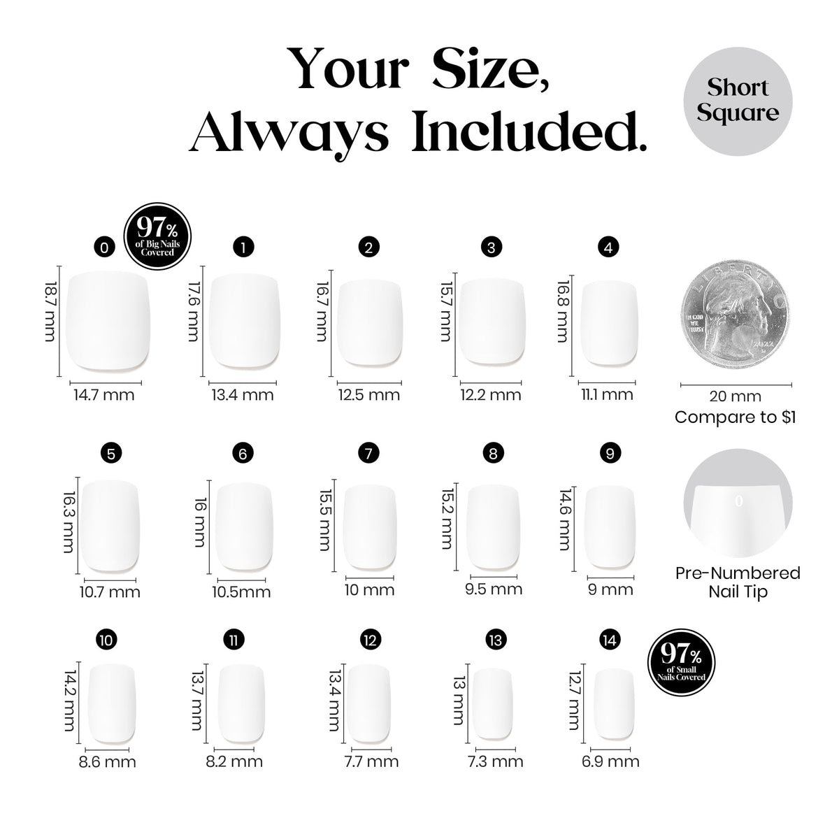 beetles Gel Polish Short Square Press on Nails milky white assorted sizes