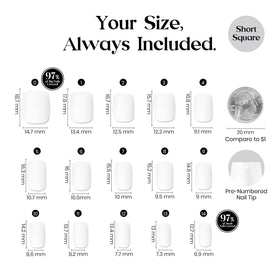 beetles Gel Polish Short Square Press on Nails milky white assorted sizes