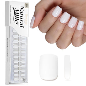 beetles Gel Polish Short Square Press on Nails milky white front view