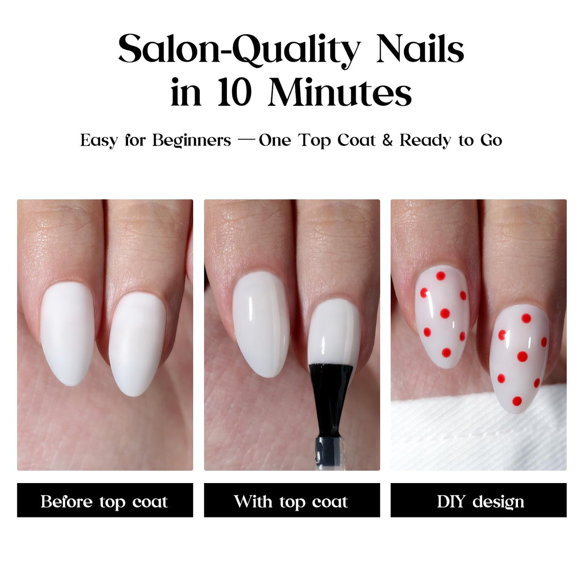 beetles Gel Polish Short Square Press on Nails milky white side view