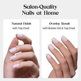 beetles Gel Polish Short Square Press on Nails milky white with nail art